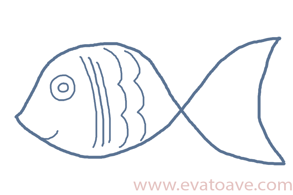 Fish drawing in blue outline 