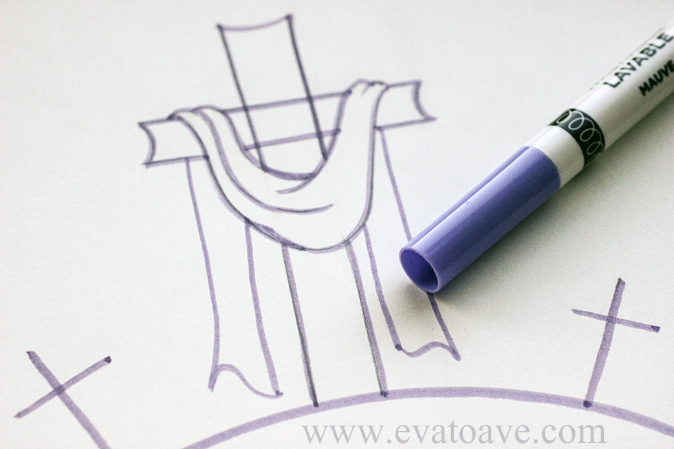 Resurrection Cross Drawing and Marker in Purple
