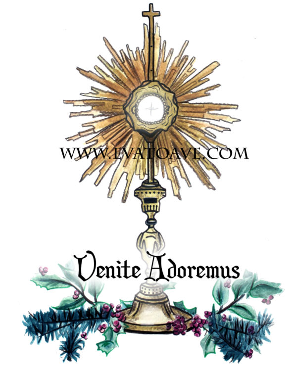 Watermarked Eucharist Christmas Venite Adoremus Print